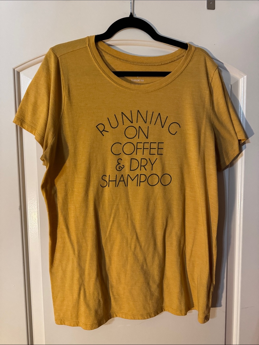 torrid Yellow Classic Fit Tee Shirt Running on Coffee Dry Shampoo 20